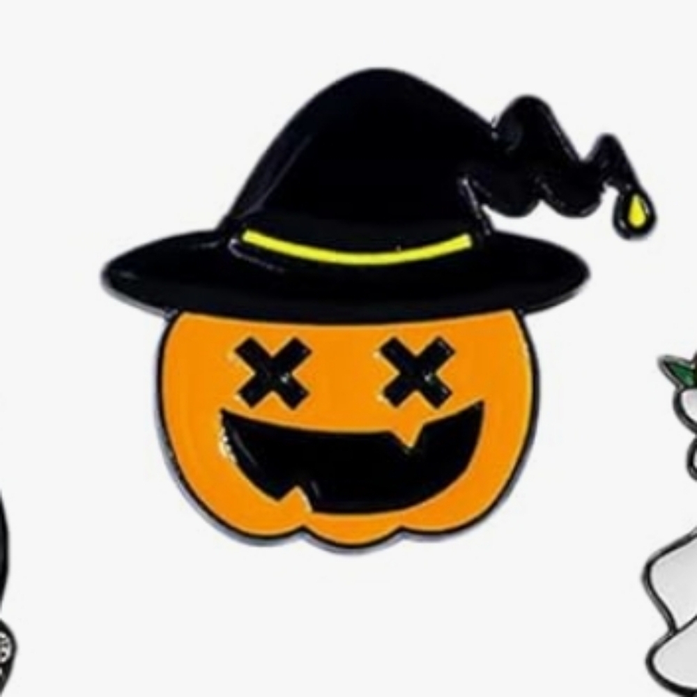 Kids Orange Pumpkin Witch Hat Pin - Halloween Costume Accessory